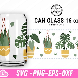 Indoor Plants Svg, Monstera Leaves Can glass Svg, Glassware Svg, Hanging plants Svg , libbey 16oz can shaped glass svg , SVG file for Cricut