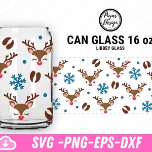 Can Glass Rentier Weihnachten Svg,Merry Christmas Svg,Winter Holiday Svg, Rentier Rudolph libbey 16oz can shaped glass, Svg Datei für Cricut