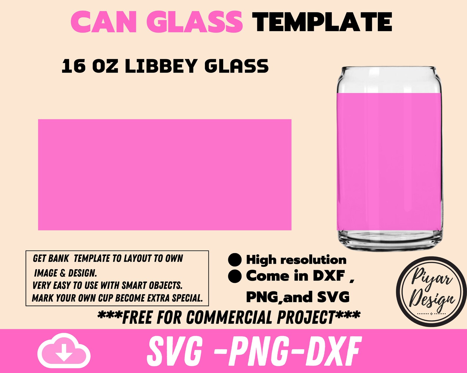 Can Glass Template 16 OZ Svg Libbey Glass Template Full Wrap Etsy