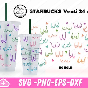 Breast boob No Hole Full Wrap Svg , Boobies Breast Cancer Svg, Breast Boob Svg, Breast colorful Svg For Venti cold cup , Cut File for Cricut