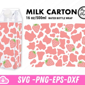 Vaca Svg da morango da caixa de leite, garrafa de água SVG do leite da morango para o envoltório completo do copo, urdidura do copo da caixa 16oz do leite de vaca da morango, png