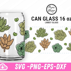 Glasdose Sukkulenten Muster svg, Sukkulenten Pflanzen, Boho Blätter svg, Boho Kaktus svg, libbey 16oz kann geformt Glas svg, digitaler Download