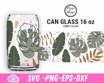 Monstera Leaf SVG: Boho Libbey Can Glass, Tropical Design (Digital Download)