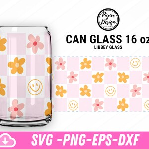 Can glass Retro Boho Daisy Svg, Retro daisy flower SVG ,Floral Svg ,Boho Daisies For libbey 16oz can shaped glass, DIY Gift,Digital Download