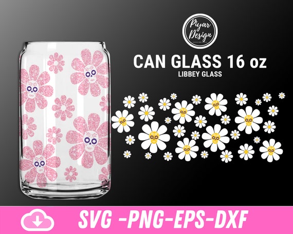 Can Glass Daisy Skull Svg Daisy Can Glass Wrap libbey 16oz can shaped ...