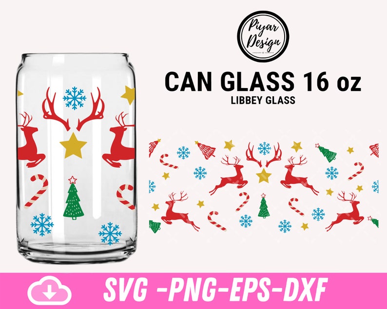Can Glass Reindeer SVG Snowflake Svg xmas Christmas Tree - Etsy
