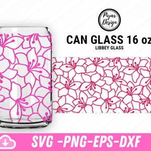 Lily Line Drawing SVG: 16oz Libbey Can Glass Cutting File (Digital Download)