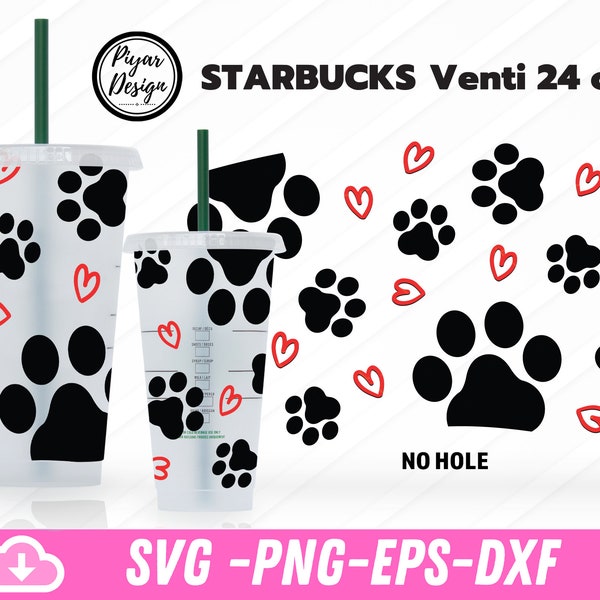 Dog Paw Venti No Hole Cup Svg, Valentine gift , Lovely Dog Heart For Venti 24 Oz Cold cup, Dog mom svg , Animal lover ,SVG Files for Cricut