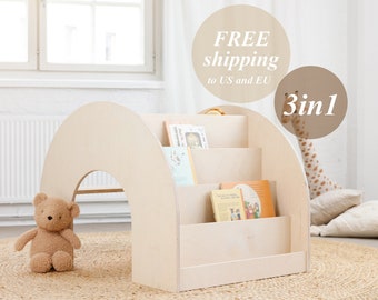 KUMPU Montessori Bookshelf | Wooden Bookself Desk | Multifuntional Montessori Furniture