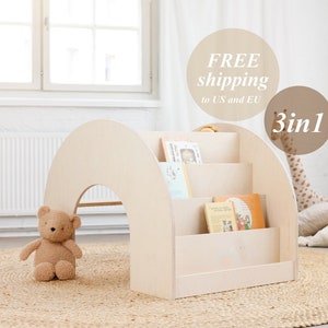 KUMPU Montessori Bookshelf | Wooden Bookself Desk | Multifuntional Montessori Furniture