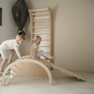 Climbing Arch Set Wooden Montessori Rocker Set With Cushion And Slide Ramp LUOTO image 5