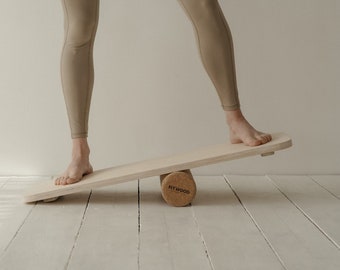 ALAVA Wooden Balance Board With Natural Cork Roller - Scandinavian Design - Gym / Workout / Indoor Playground