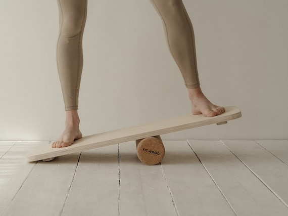 ALAVA Wooden Balance Board With Natural Cork Roller Scandinavian Design Gym  / Workout / Indoor Playground 