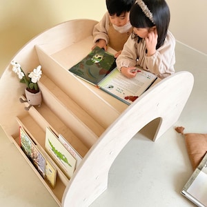 KUMPU 3-in-1 Montessori Bookshelf | Wooden Bookself Desk | Multifuntional Montessori Furniture image 4