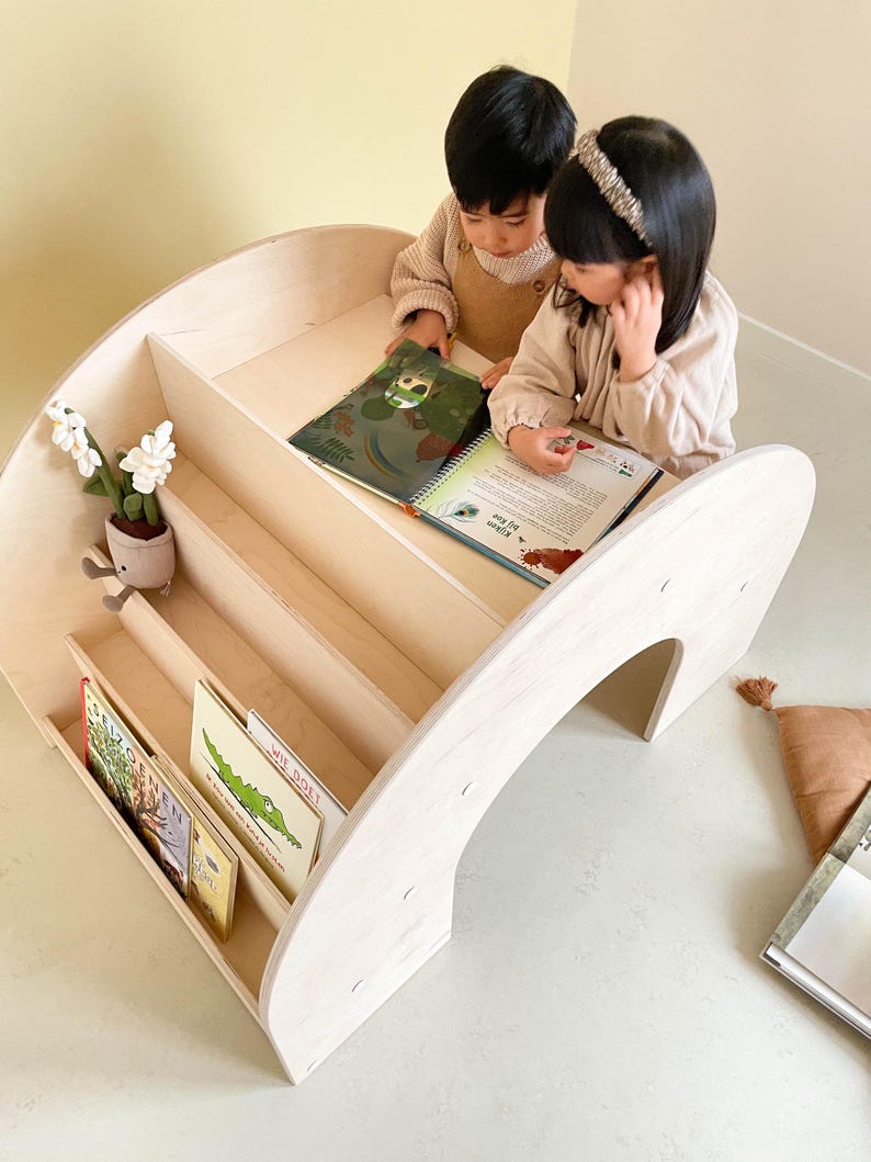 KUMPU 3-in-1 Montessori Bookshelf | Wooden Bookself Desk | Multifuntional Montessori Furniture image 4
