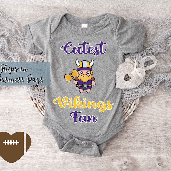 Cutest Vikings Fan Babysuit Bodysuit. Personalized Football Fan baby clothes L-0065