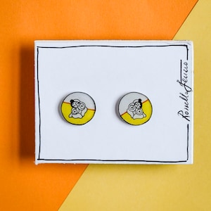 Bonnina, small earrings, geometric, colourful, woman, rectangle, circle, rectangle, nail, button
