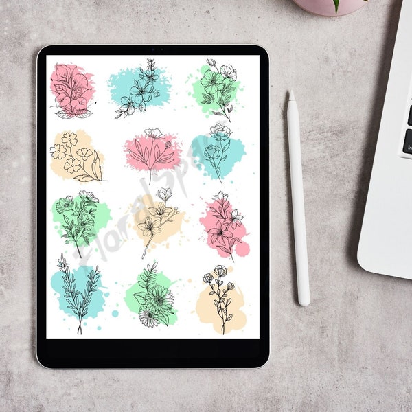 Flower Minimalistic Stickers Set| Digital Instant Download Stickers| Beautiful Bullet Journal Stickers| Different Colors