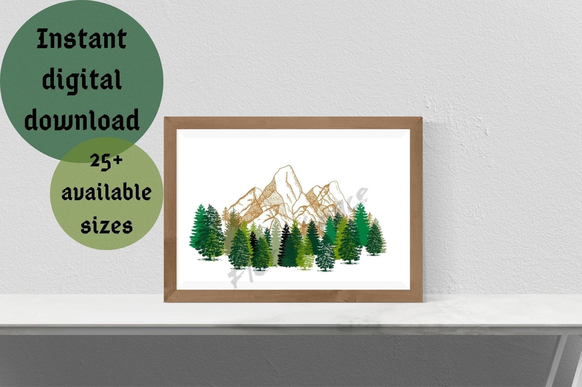 Pine Tree Forest Mountains Printable Wall Art Office Style Clear ...