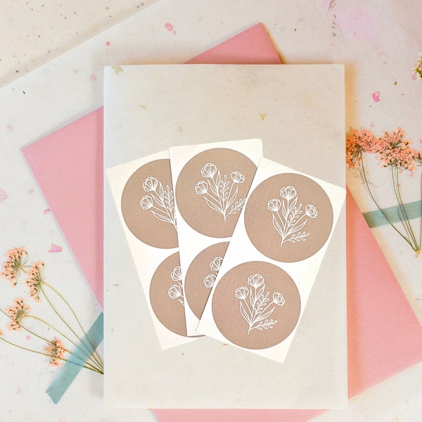 Runde Sticker "Blume weiß minimalistisch" -Label Aufkleber für Verpackungen |Geschenke |Scrapbook|  Verkäufer