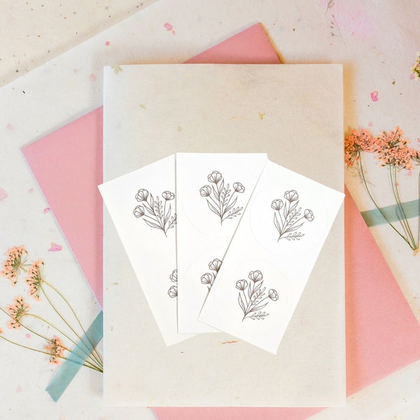 Runde Sticker "Blume braun /greige minimalistisch" -Label Aufkleber für Verpackungen |Geschenke |Scrapbook| Verkäufer