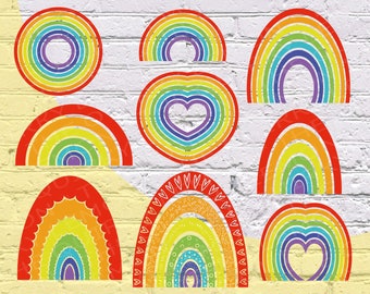 Rainbow SVG bundle | arcs-en-| images arc-en-| SVG | clipart arc-en-| brillant SVG | unique Svg | dessins excentriques | Paquet Svg | cœur