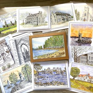 Patrimoine Outaouais/ Gatineau/ Ottawa /Aquarelle et encre de Chine /Carte de Souhaits 5 x 7 po / Corinne Bernollin Artiste Peintre / Art