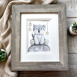Loulou le loup/ Oeuvre originale/ Giclée /Carte de souhait/ Douceur d'enfance / Aquarelle et Encre /Déco chambre enfant/ Imprimé au Québec