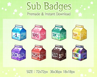 Milk box twitch badge, milk pack sub bit badges (digital download)