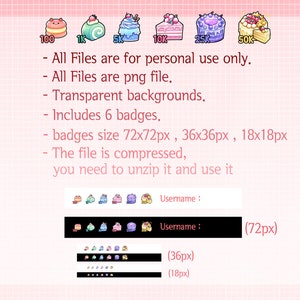 May include: Six colourful cake badges in different sizes: 72x72 pixels, 36x36 pixels, and 18x18 pixels. The badges feature various cake designs with frosting, sprinkles, and fruit. The text "100", "1K", "5K", "10K", "25K", and "50K" is displayed below each badge.