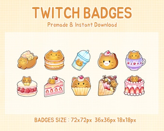 Twitch badges ginger cat cake dessert sub badge (digital download)