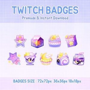 Twitch badges pink purple dessert moon star cute bits.