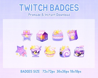 Twitch badges purple star moon dessert cake sub badge (digital download)