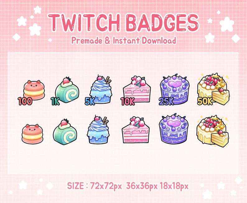 Cute cake bit twtich sub badges for stream. image 1