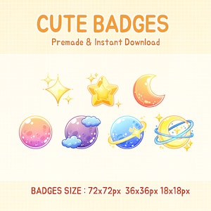 Twitch badges star moon galaxy sub badge, bit badges.