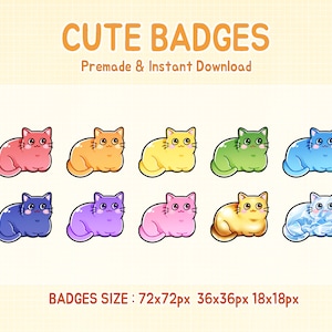 Twitch badges, cute cat sub badge, stream badges.
