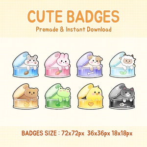 Animal can twitch badges, twitch sub badges, cute bit badge.