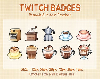 Twitch badges and emotes Coffee Cappuccino bits (digital download)