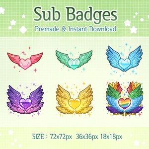 Rainbow cute angel wing twitch badges, stream sub bit.