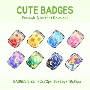 Twitch badges, cute can drink sub badge, kawaii stream bit.