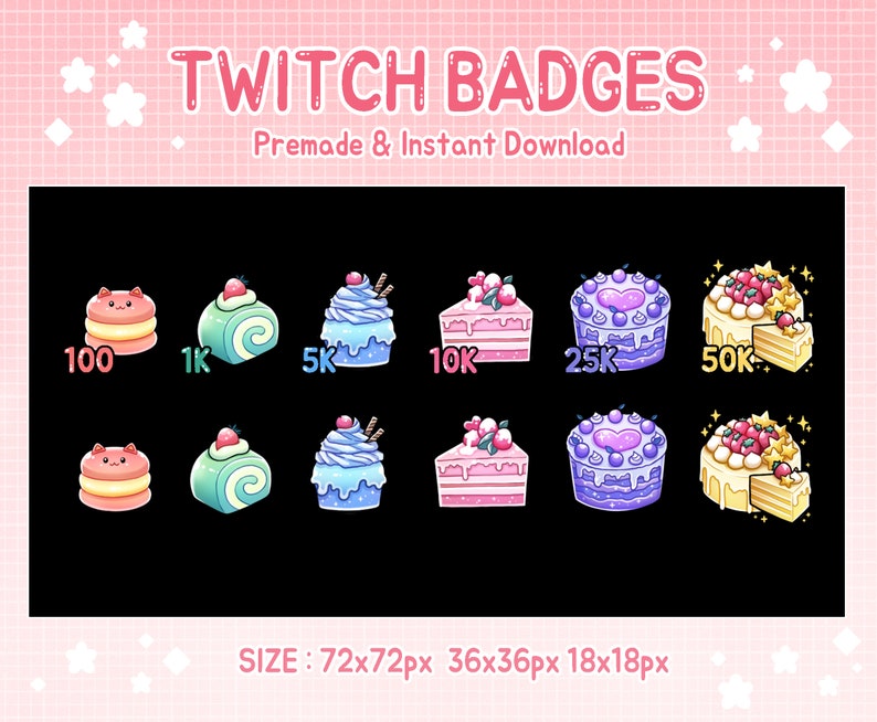 Cute cake bit twtich sub badges for stream. image 2