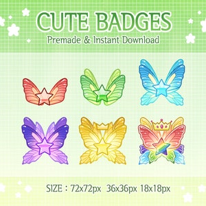 Twitch badges, cute butterfly wing badge, sub badges.