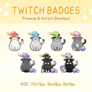 Halloween sub badges twitch cute cat magic witchy hat.