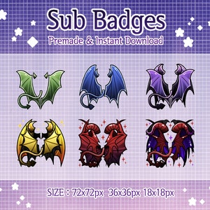 Twitch badges, devil wing sub badge, stream badge.