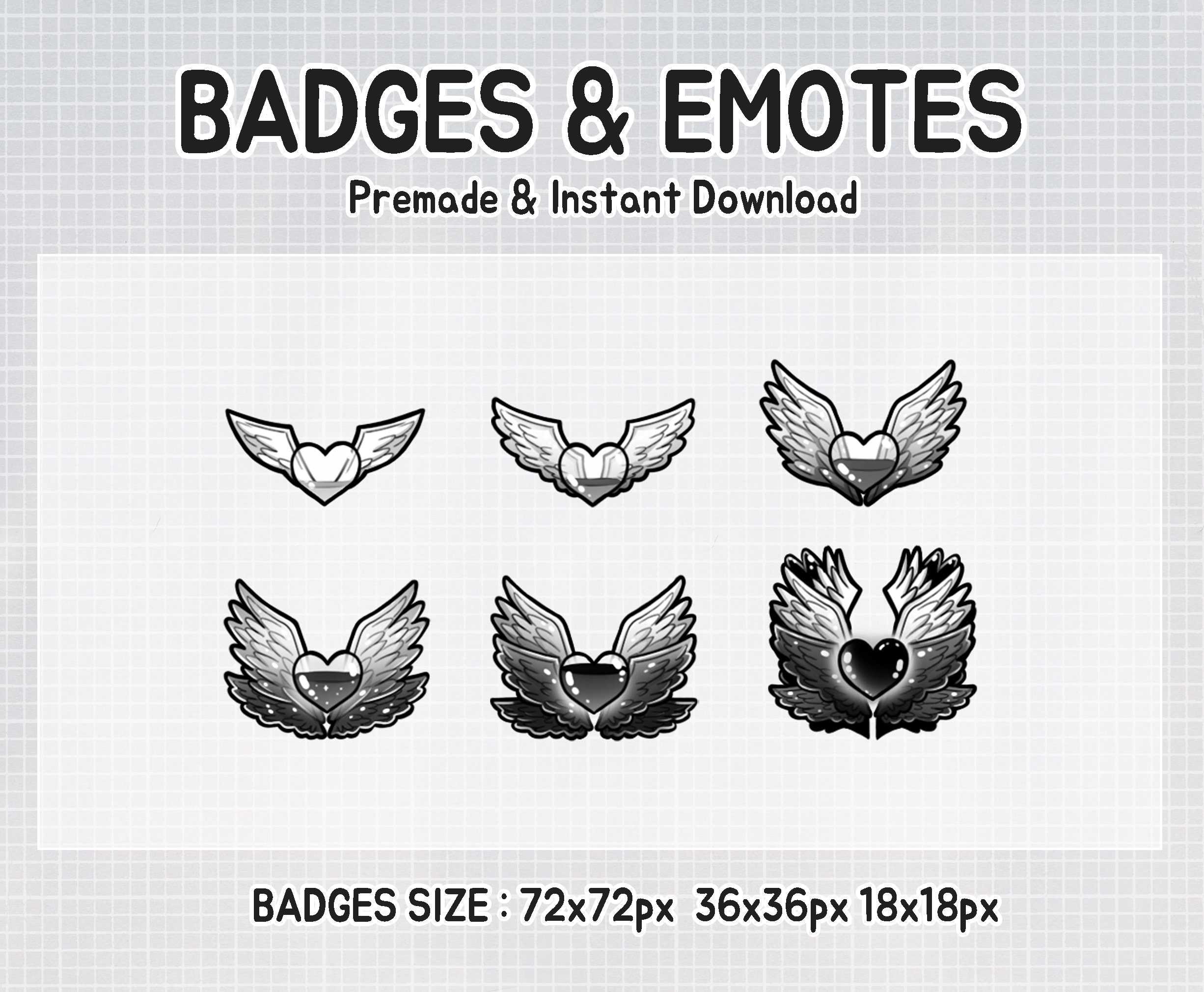 Heart Sub Badges - 6 x Shiny Twitch Sub Badges with Photoshop Files