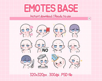Twitch Emote Base PSD、Discord用Chibi Emoteテンプレート、DIYアニメEmotes Pack（320x320px）