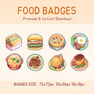 Twitch badges, bit badges food, cute meal sub badge.
