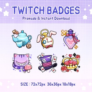 Odznaki Twitch, odznaki słodkiej Alice Sub, odznaka za streamowanie.