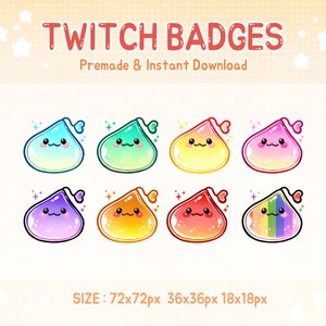 Insignias de contracción, insignias lindas de limo, insignia secundaria kawaii, insignias de juego.