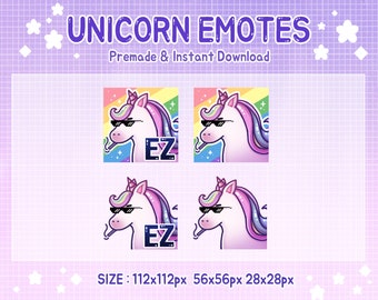 Twitch emote purple unicorn EZ text emotes (digital download)